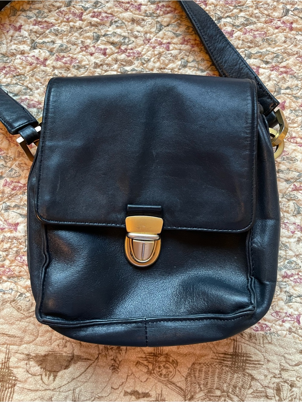 Carla Marchi leather navy blue gold accents purse
